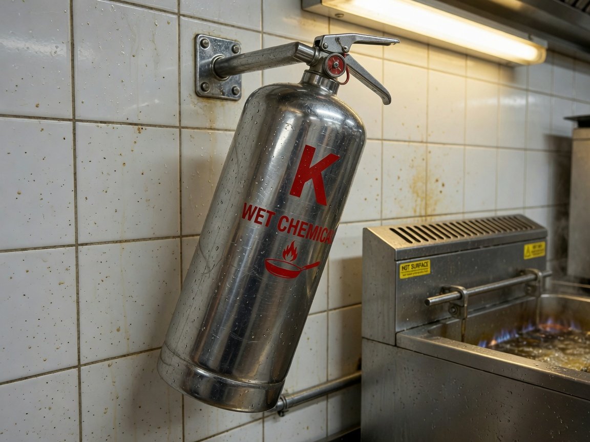 Extintor clase K junto a freidora (imagen conceptual)